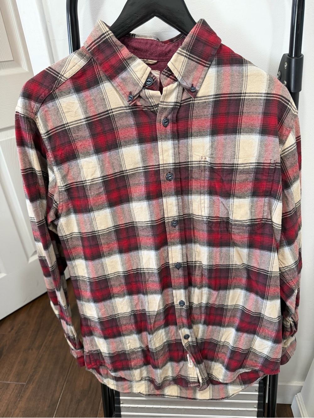 Weatherproof Red and Cream Plaid Button-Down Shirt